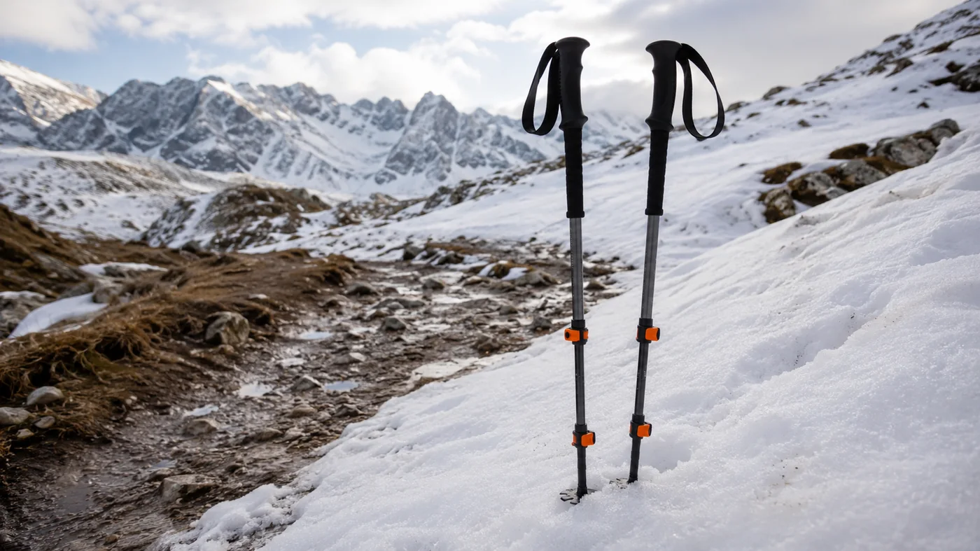 Bastones de trekking clavados en la nieve